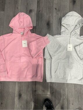 Light Pink/Grey Hooded Zip Sweatshirt by Khy